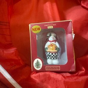 Spode Snowman Bell Ornament in Red and Yellow